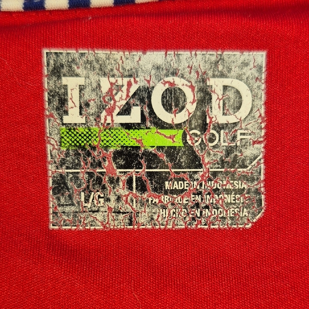 Izod Red Polo Mens Shirt with Striped Collar Short Sleeve - Picture 2 of 15